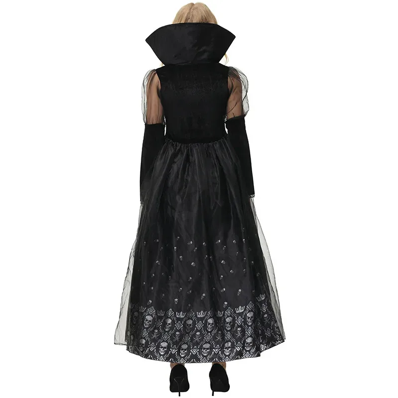 Kostum Penyihir Halloween untuk Wanita Dewasa Kerangka Vampir Menakutkan Hitam Horor Hantu Kematian Cosplay Gaun Mewah Pesta Karnaval Kn.7