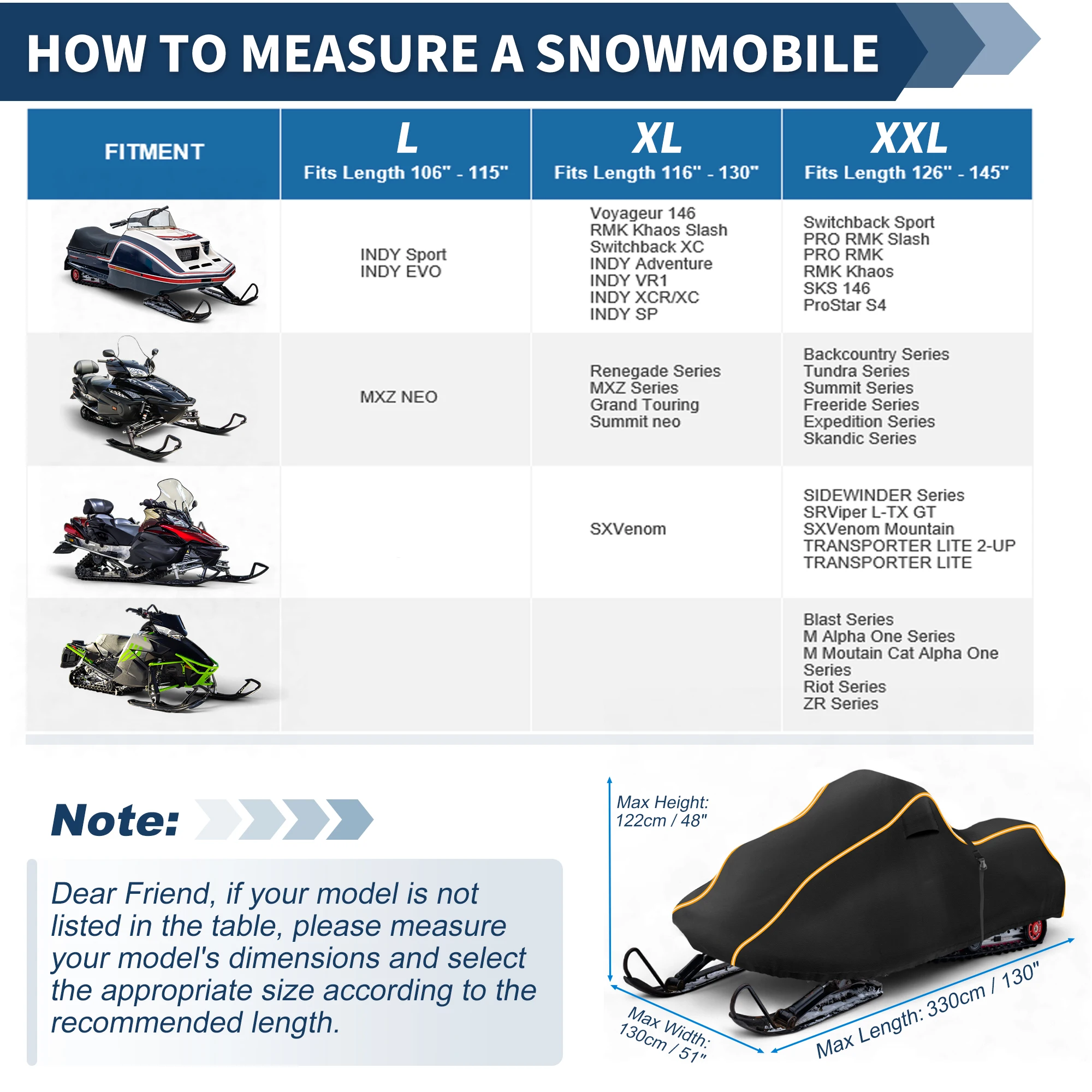 Motoforti Waterproof Snowmobile Sled Cover 420D Oxford Fabric for Polaris Arctic Cat Yamaha 106