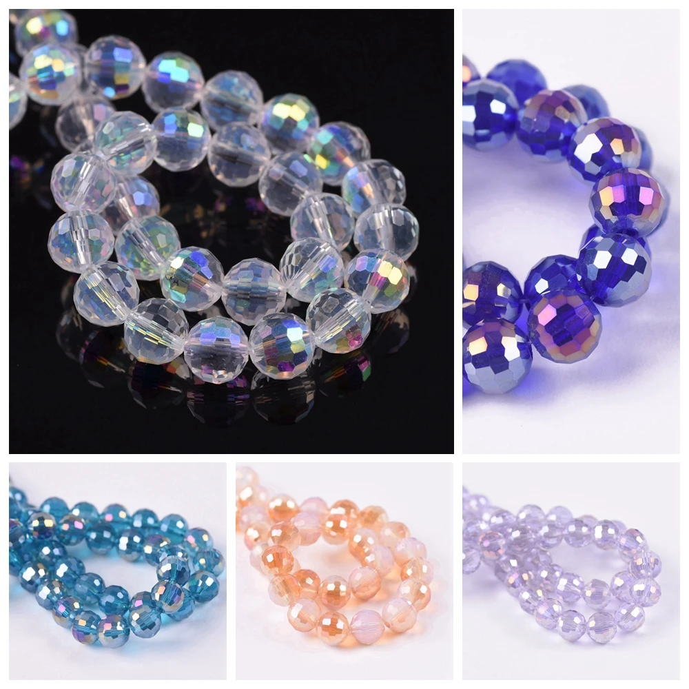 

6mm 8mm 10mm 12mm Round 96 Facets Cut Disco Ball AB Plated Crystal Glass Loose Spacer Beads Lot Colors For Jewelry Making DIY