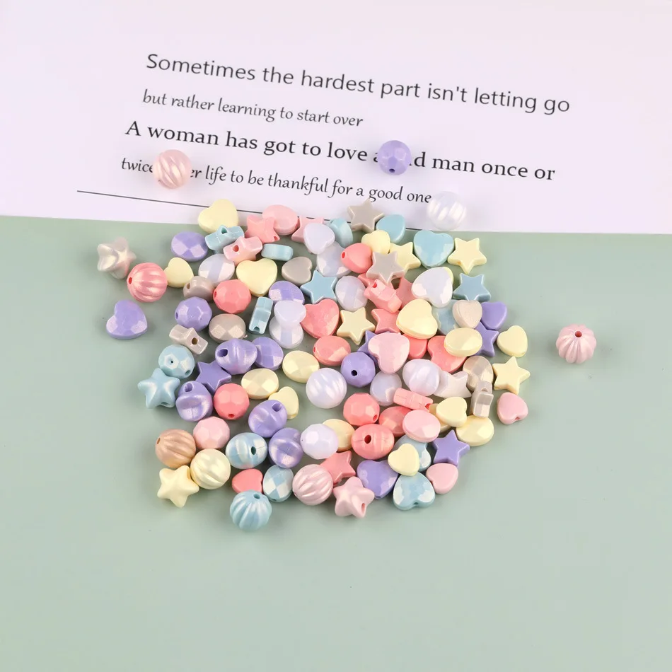 

300pcs Color-mixed cream star heart acrylic beads for DIY handmade hair accessories with straight holes for stringing jewelry