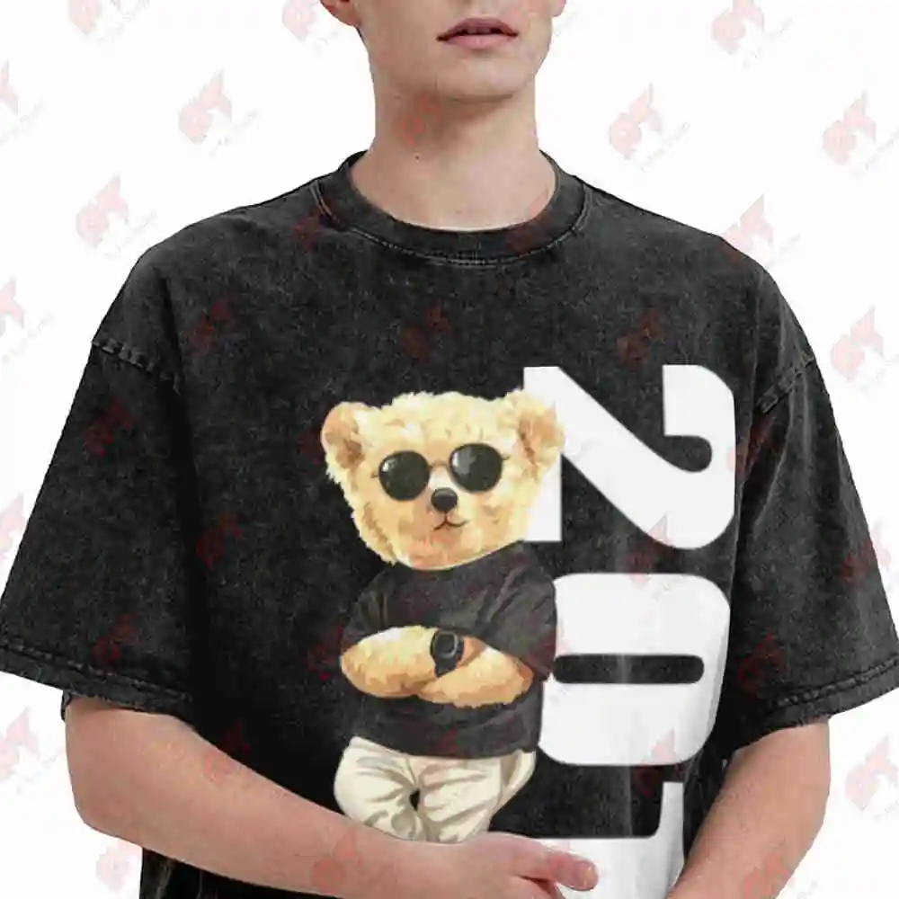 2014 Bear Anniversary Vintage Washed Tee Pure Cotton T-Shirt