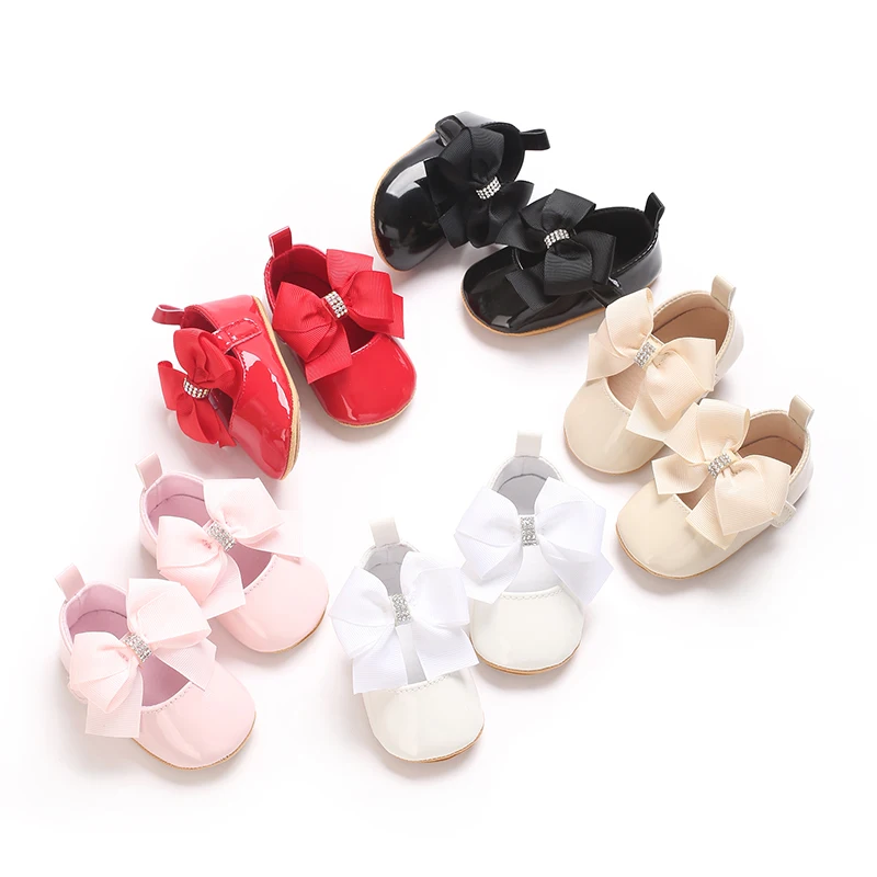

Baby Boys Girls Shoes Infant Butterfly-knot Leather Rubber Sole Anti-slip Toddler First Walkers Crib Shoes Newborn Girl Princess