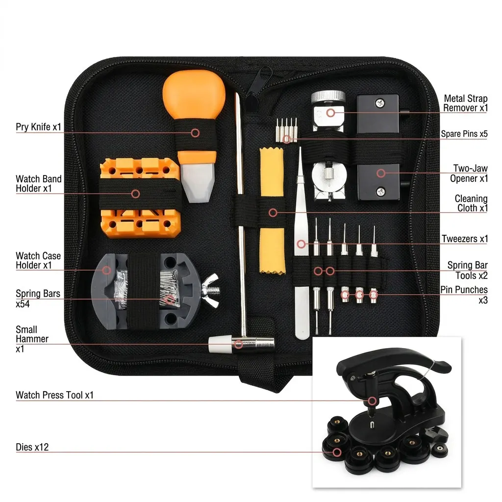 Professional Watch Repair Kit Watch Press Tool Battery Replacement Set Watch Link Removal Screwdriver Case Back Opener Tool Kit