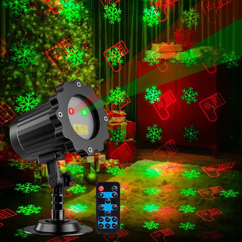 Outdoor Waterproof Landscape Laser Light Christmas Red and Green Laser lights Snowflake Christmas Festival Light Holiday Decorat