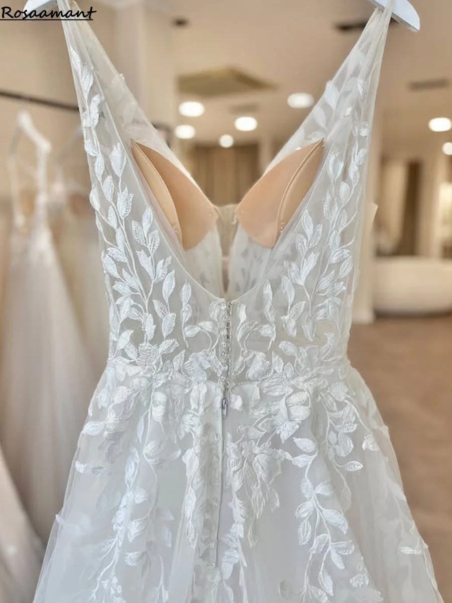 Кружевные свадебные платья в стиле бохо, трапециевидные аппликации без рукавов, сексуальные свадебные платья с v-образным вырезом, 2025 г., пышные тюлевые свадебные платья