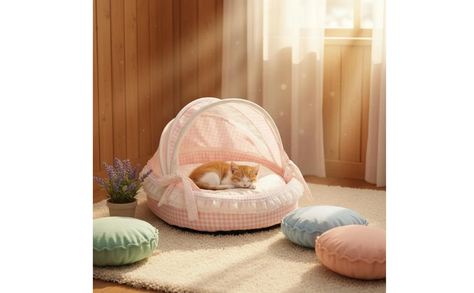 Cama para Felinos com Design de Princesa Cama para Animais de Estimação Semi-fechada Respirável Ninho de Animais de Estimação Tipo Berço Construção Suave e Resistente para Gatos Cama para Felinos com Design de Princesa Cama para Animais de Estimação Semi-fechada Respirável Ninho de Animais de Estimação Tipo Berço Construção Suave e Resistente para Gatos