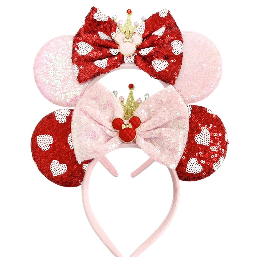 

Love Heart Mickey Mouse Ear Headbands with Bow Sequin Cartoon Headbands Cosplay Costume Party Christmas Halloween for Girl Women