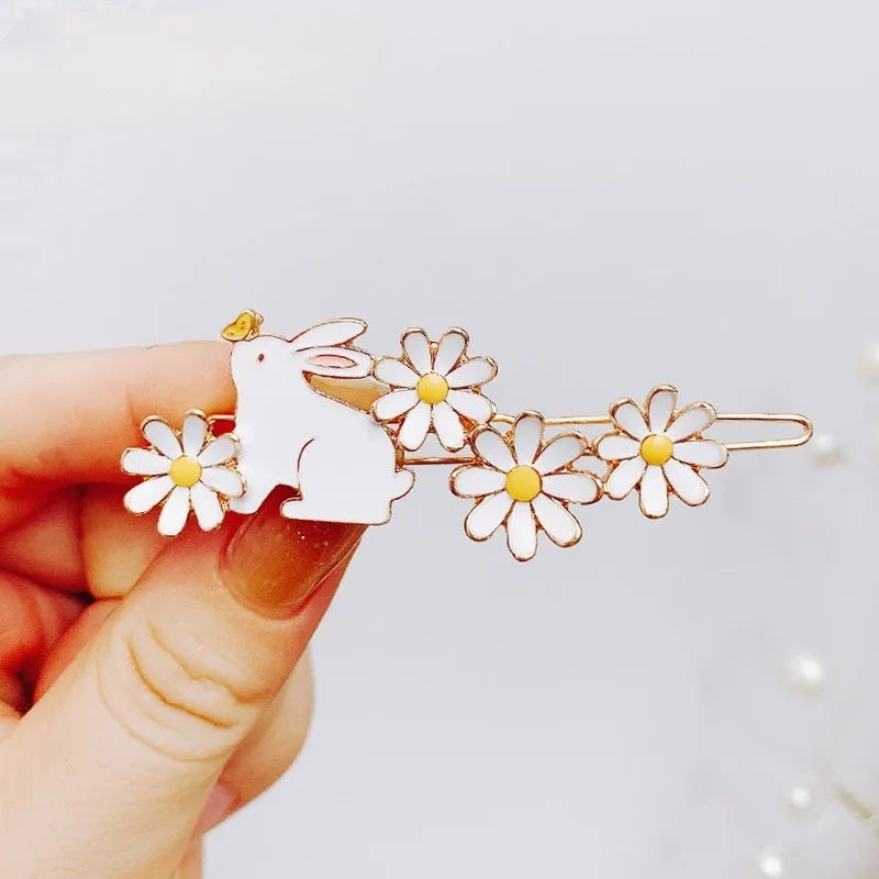 

New Handmade Enamel Rabbit Hair Clips - Daisy Accents, Fairy Girl Style Barrette, Delicate Versatile Cute Hair Accessories.