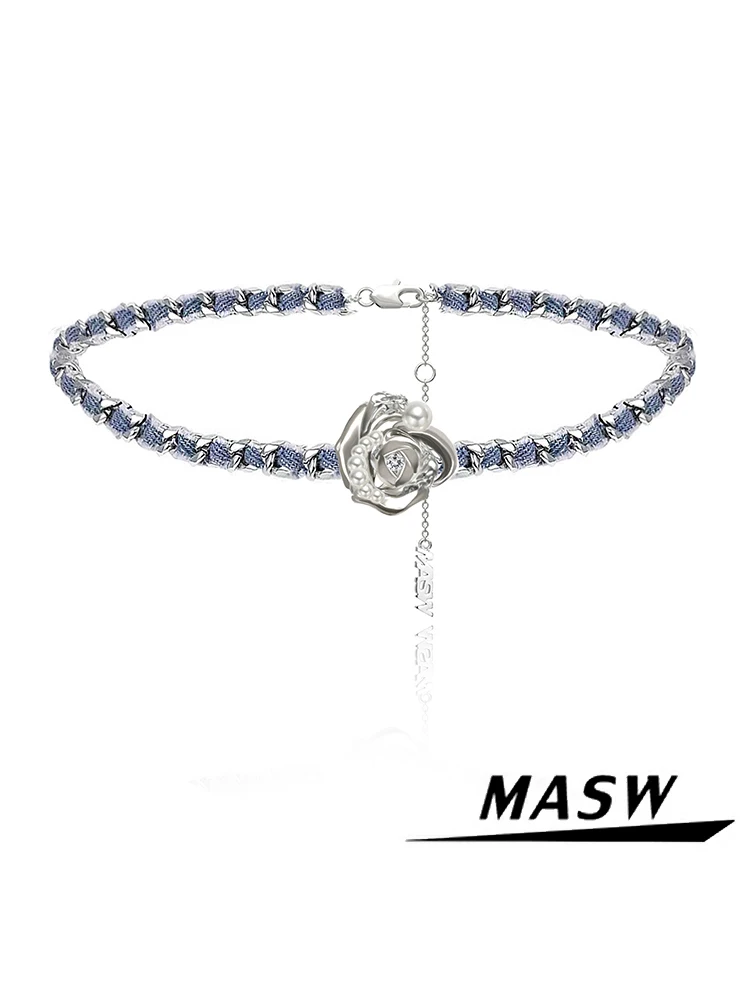 MASW original design high-end retro rose pearl necklace light luxury niche woven collarbone neck chain