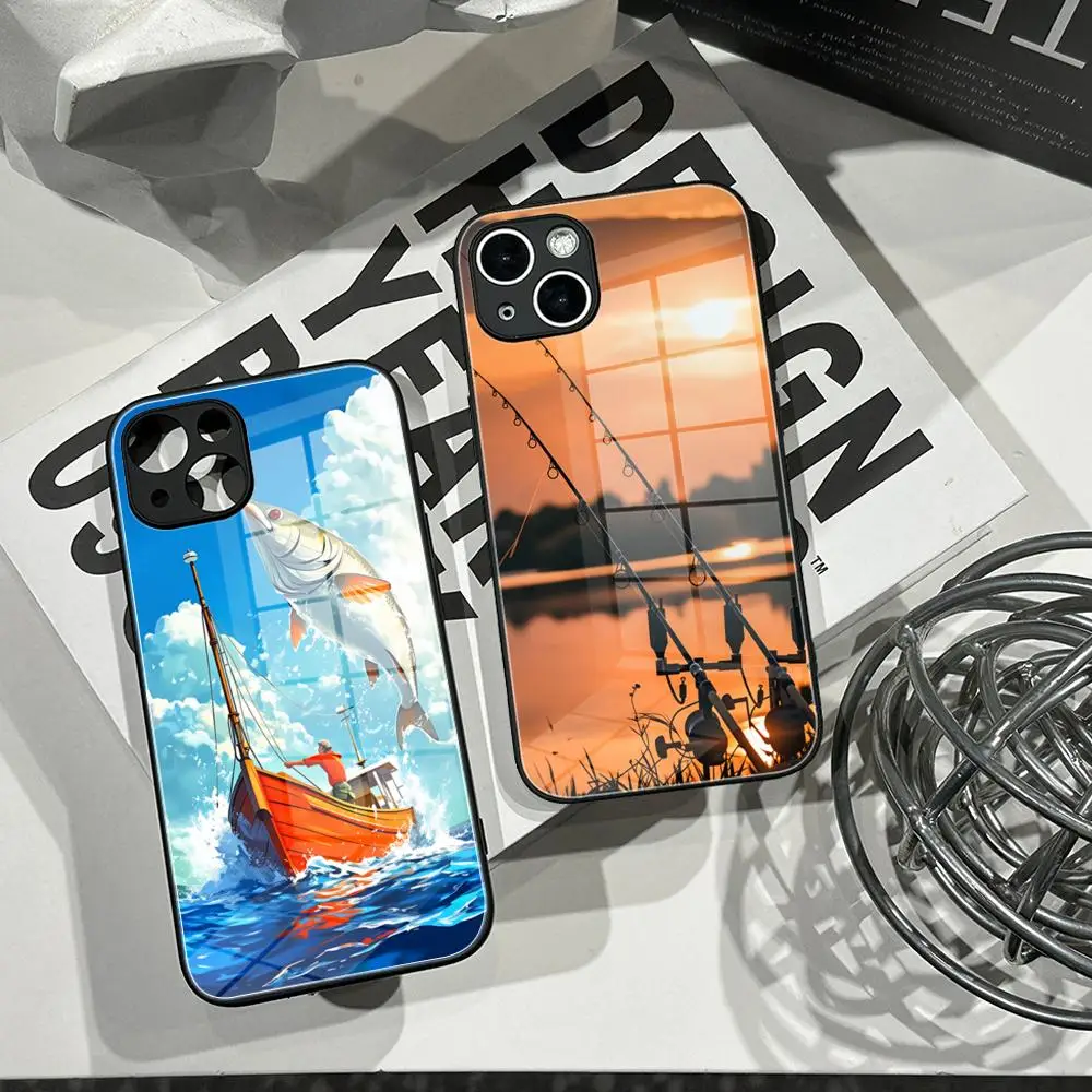 

Carp Fish Fishing rod coque Phone Case For iPhone 16,15,14,13,12,11,Pro,XS,Max,Plus,Mini,SE Black Candy Matte Shockproof Cover