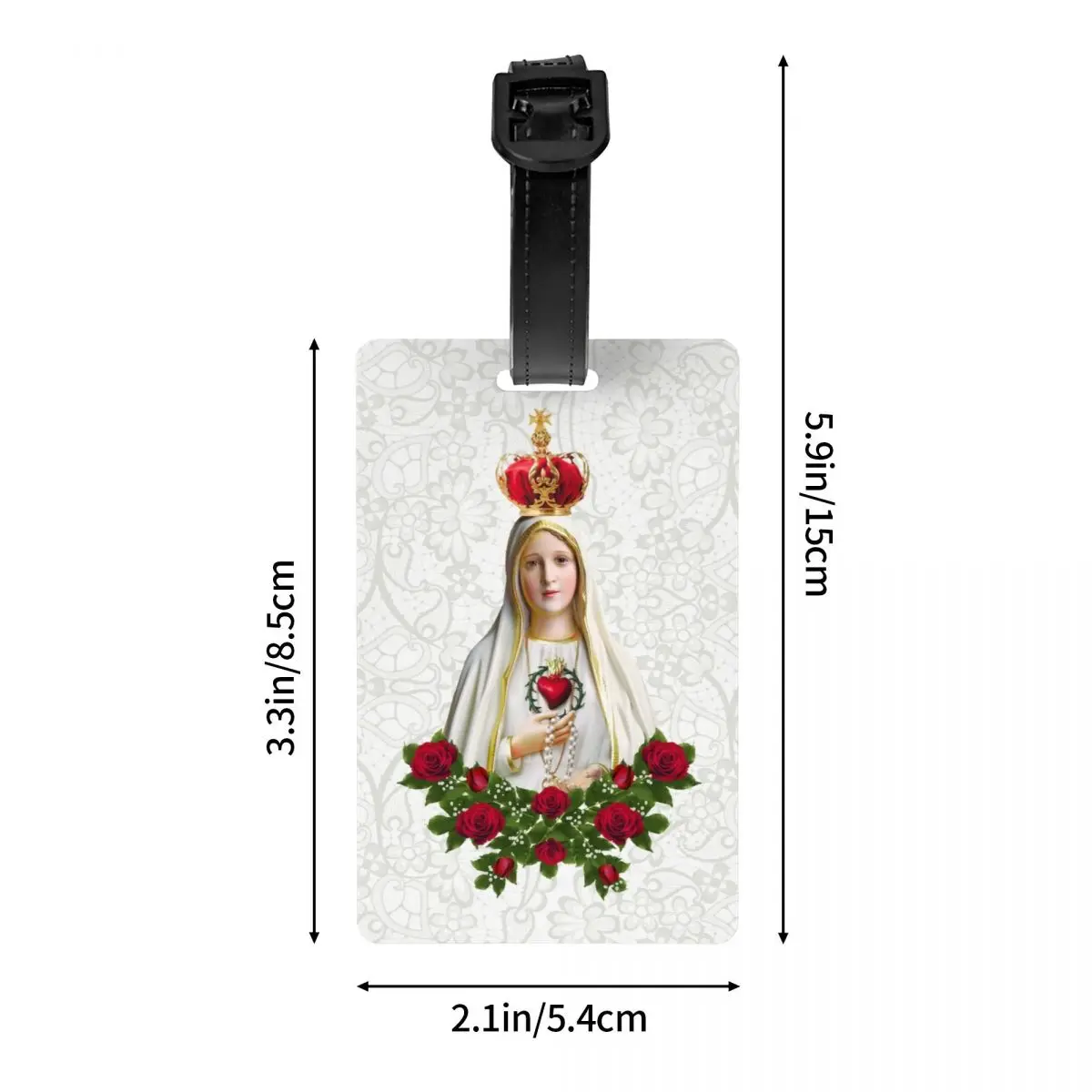 Etiqueta de equipaje de la Virgen María de Nuestra Señora de Fátima para maleta de viaje, Rosario de Portugal, cubierta de privacidad católica, tarjeta de identificación con nombre