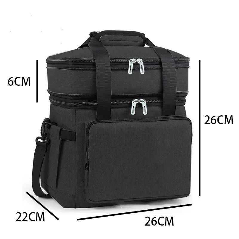 18L Double Deck Cooler Bag Large Capacity Insulated Lunch Box Leakproof Liner Oxford Thermal Bag for Picnic Camping Food Storage