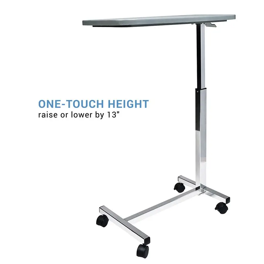 Modern Overbed Table with Wheels Height Adjustable Bedside Table for Home or Hospital Use, Grey