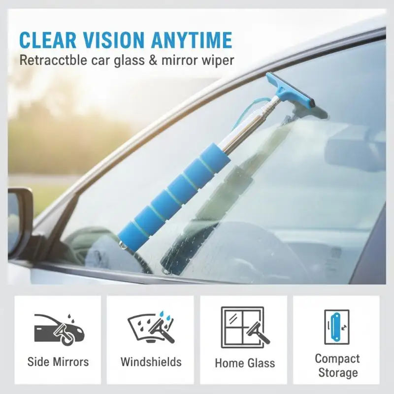 【CR】Retractable Car Ice Scraper Ergonomic Non-Slip Handle Stainless Steel Rod Portable Ice Shovel for Winter Driving