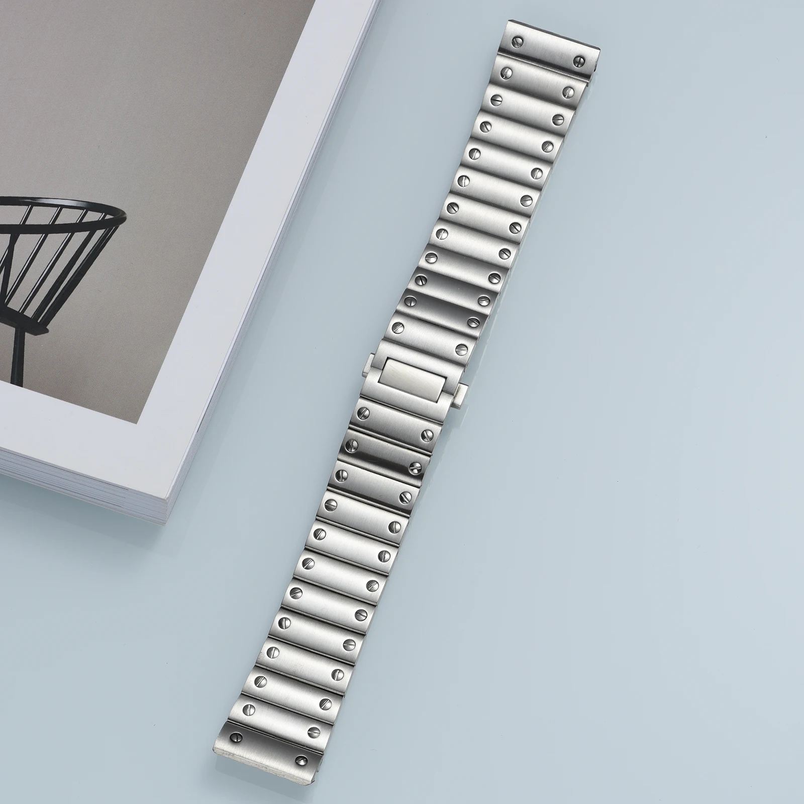 سوار ساعة من الفولاذ المقاوم للصدأ مقاس 21 ملم متوافق مع كارتييه سانتوس WSSA0009 WHSA0007 WHSA0010، سوار معدني بديل #3