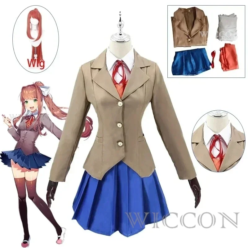 Anime Doki Doki Literature Club Monika Cosplay Costumes Sayori Yuri Natsuki Halloween Costumes for Women Dress Vestido Clothing