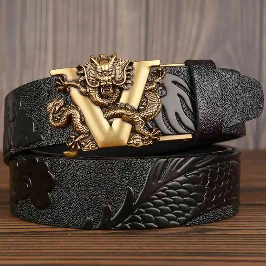 

Men’S Leather Ratchet Dress Belt with Automatic Buckle Men Automatic Buckle Belt Luxury Men`s Leather Belts Alloy Buckle