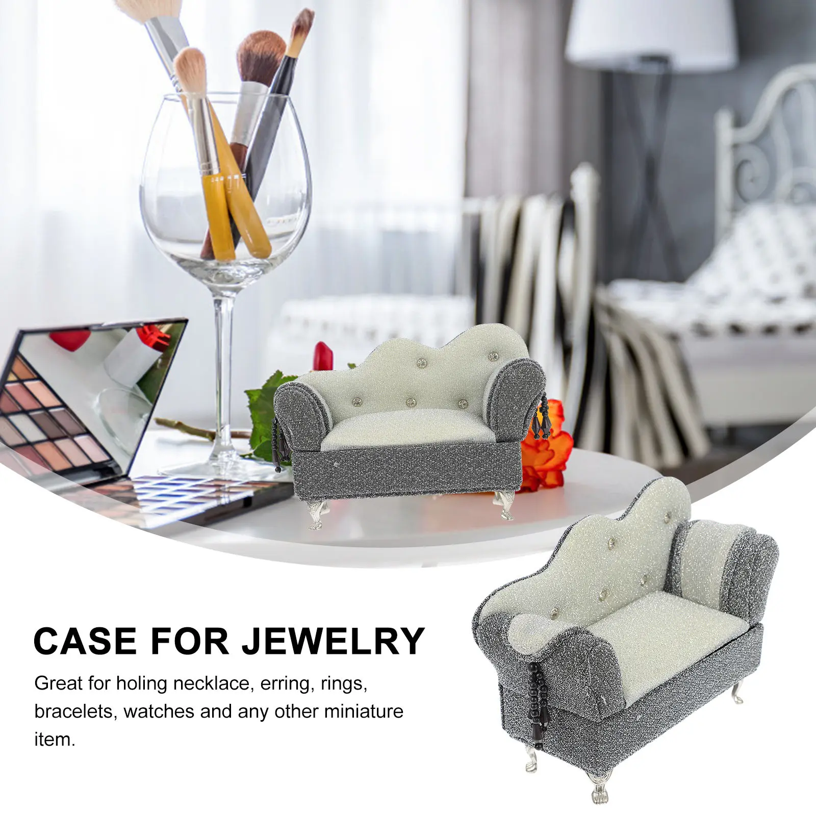 

1Pcs Sofa Shape Jewelry Box Premium Cloth Cotton Small Jewelry Organizer Desktop Decoration Storage Case for Rings Earrings