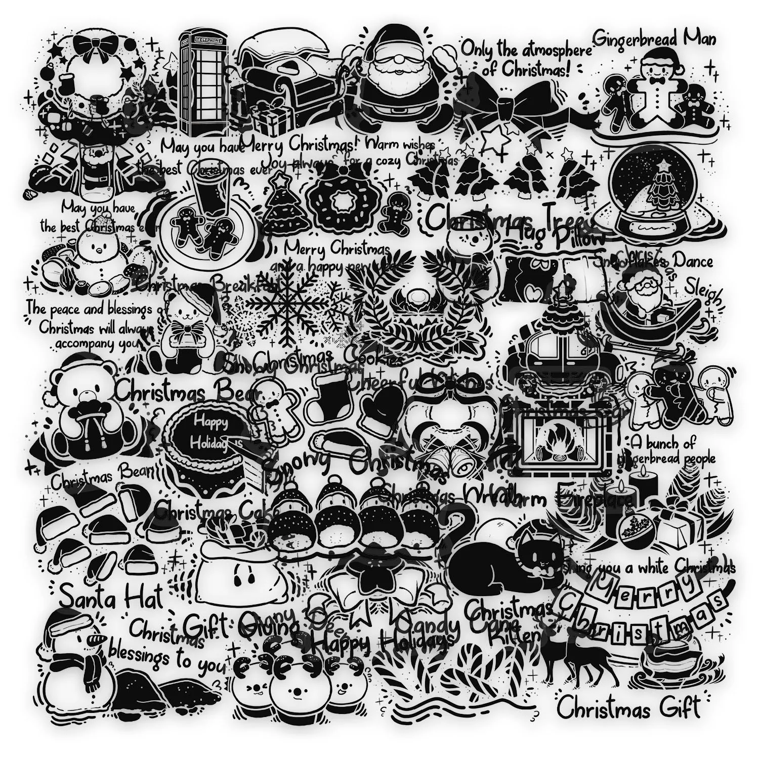 50 adesivi natalizi colorati con inchiostro, custodia per telefono fai da te, adesivo giocattolo da tavolo con tazza d'acqua isolata per laptop