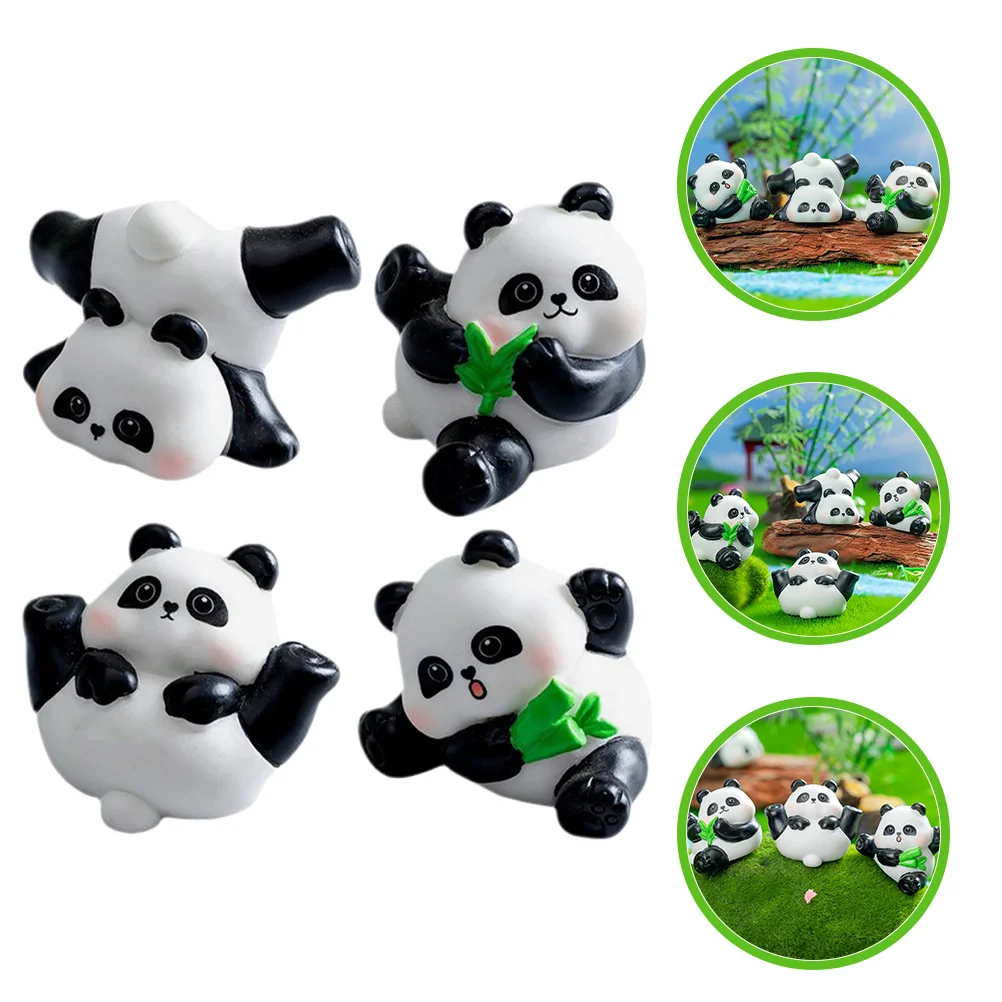 

Mini Resin Panda Figurines 4pcs Cute Desk Home Office Decor Bonsai Ornament Car Accessories