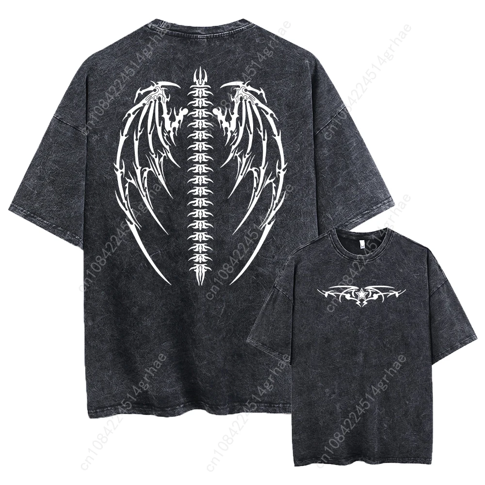 

Oversized Wings Printed Tshirts Men Gym Vintage Heavyweight T Shirts Cotton Workout Acid Wash Baggy Tees Street Tops Unisex