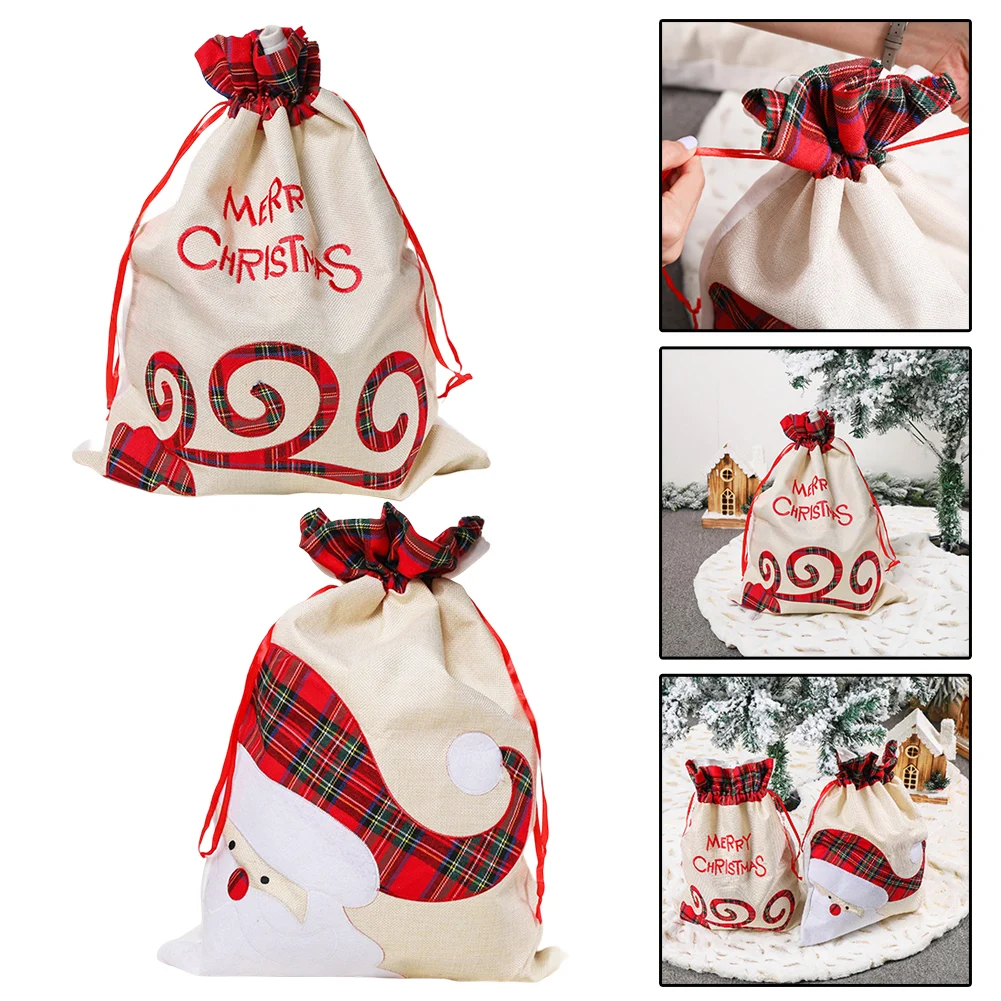 55*39CM 2024 Christmas Present Bag Linen Drawstring Bag Santa Reindeer Candy Bag Christmas Home Decoration Products 2025