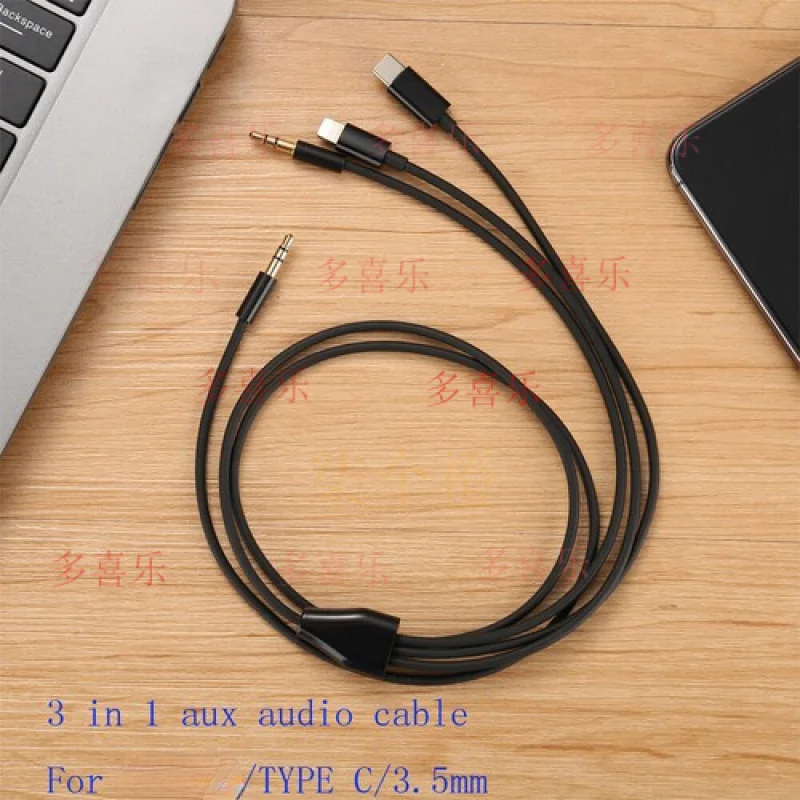 WW    1m 3ft USB C/8pin/3.5mm to 3.5mm AUX Headphone 3 in 1 aux audio cable for iphone