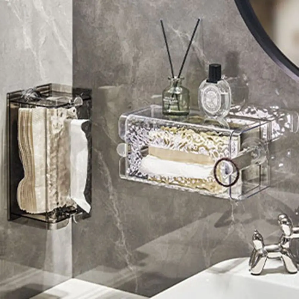 

Acrylic Suction Cup Corrugated Tissue Box Ins Style No Punch Corrugated Wall Organizer Wall Mounted Glacier Pattern Tissue Box