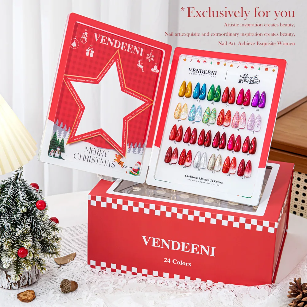 Christmas Gift Red Cat Eyes Gel Nail Polish Set With Color Display Card Soak Off  UV LED Gel Varnish Nail Gel Kit 24PCS 15ml