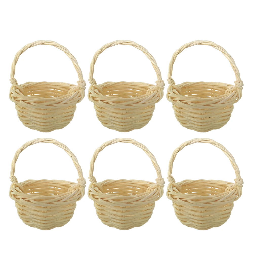 

6pcs Mini Woven Baskets Handmade Rattan Storage Baskets Decorative Handles Small Candy Flower Rustic Design Home Wedding Party