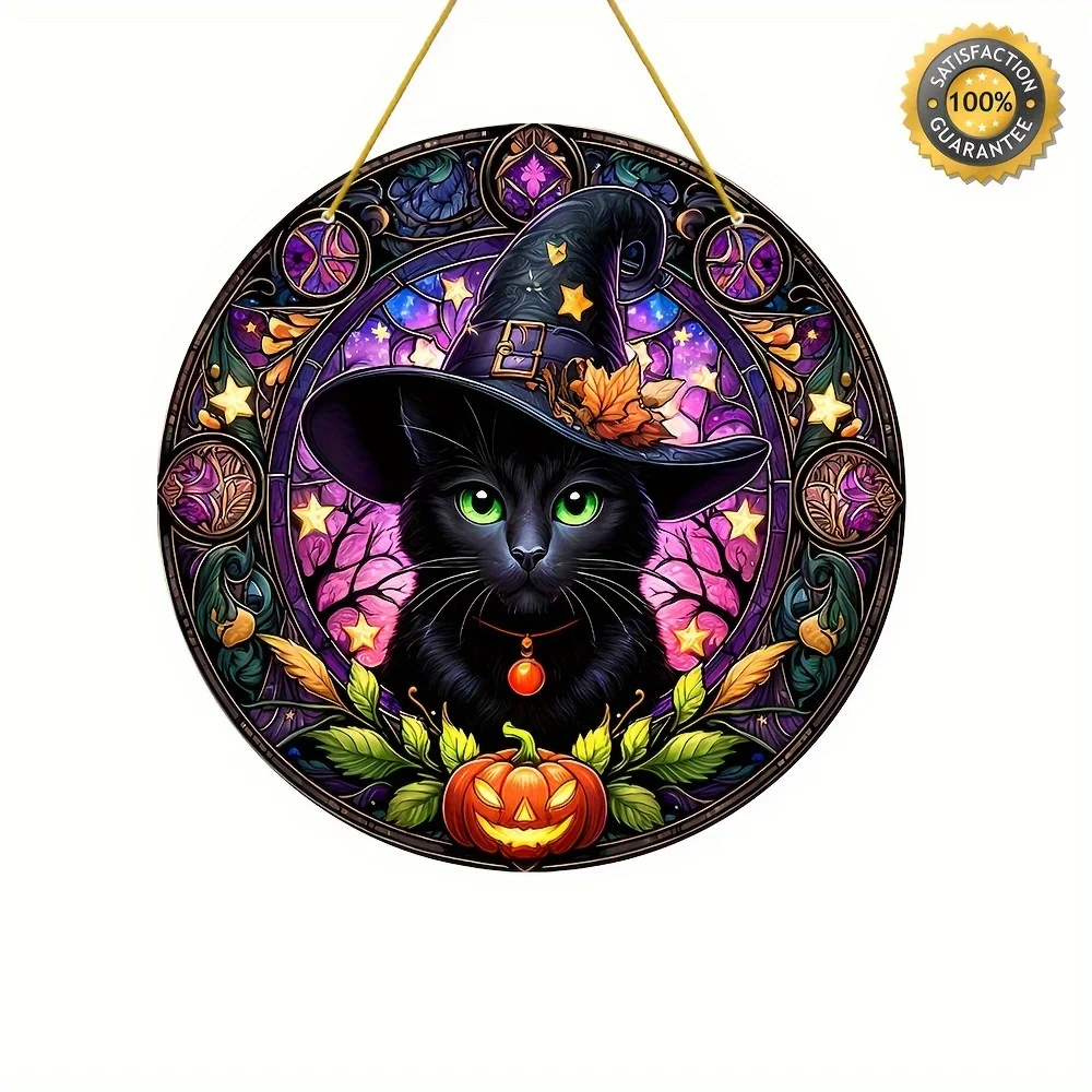 Black Cat Magic Hat Sun Catcher-Colorful Window Hanging Decor For Whimsical Themes,Home,Front Door,Clubs-Ideal Gift For Family