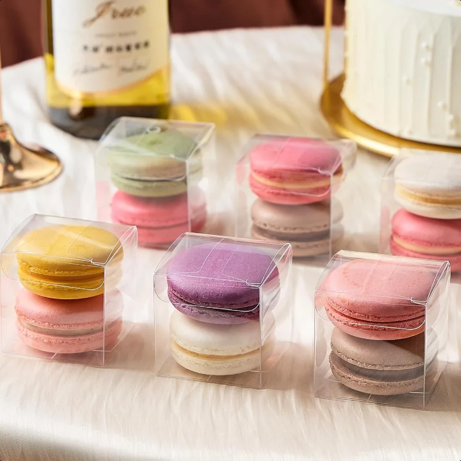 Clear Favor Boxes Mini Transparent Cube Treat Boxes with Ribbons