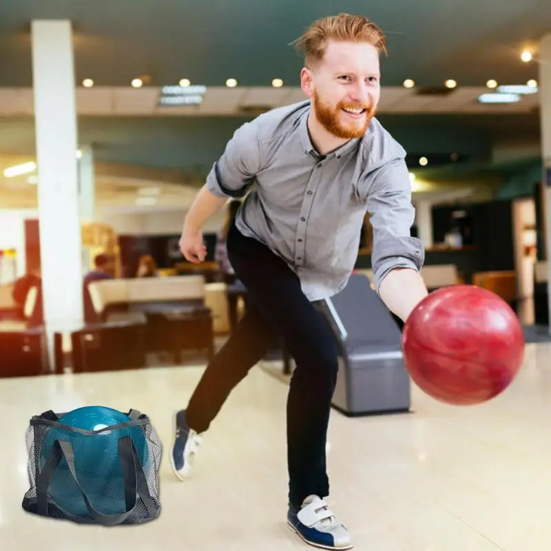 Tas Jaring Bowling Tas Tangan Penyimpanan Jaring dengan Pegangan Penyimpanan Olahraga Saku Anti Gores Jaring Luar Ruangan untuk Wanita Pria