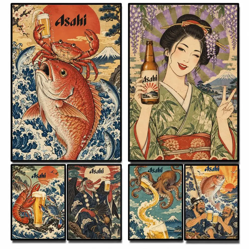 Brand Asahi Beer Poster High-definition  stickers, suitable for bedroom, living room, home decoration
