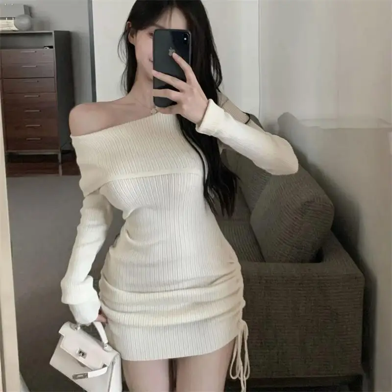 Y2K Vintage Party Night Dress Women Autumn Winter Harajuku Elegant Long Sleeve Knitted Dress Casual Fashion Korean Mini Dresses