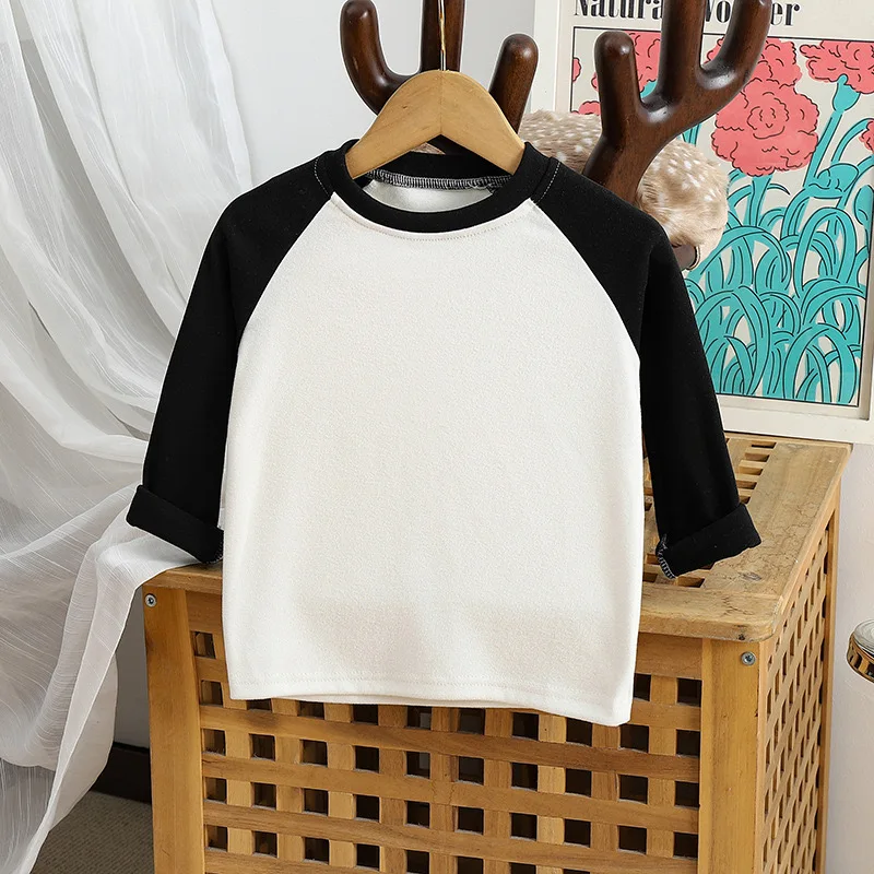 1pcs Children T-Shirts Cute Cartoon Solid Tops Baby Korean Clothing Kids Round Neck Long Sleeve Base Shirt Girls Boys Tshirt