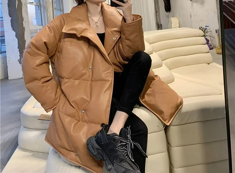 

Coffee Colored Women's Design Sense Is Niche Loose and Thick Warm Bread Jacket Stand Up Collar Jacket