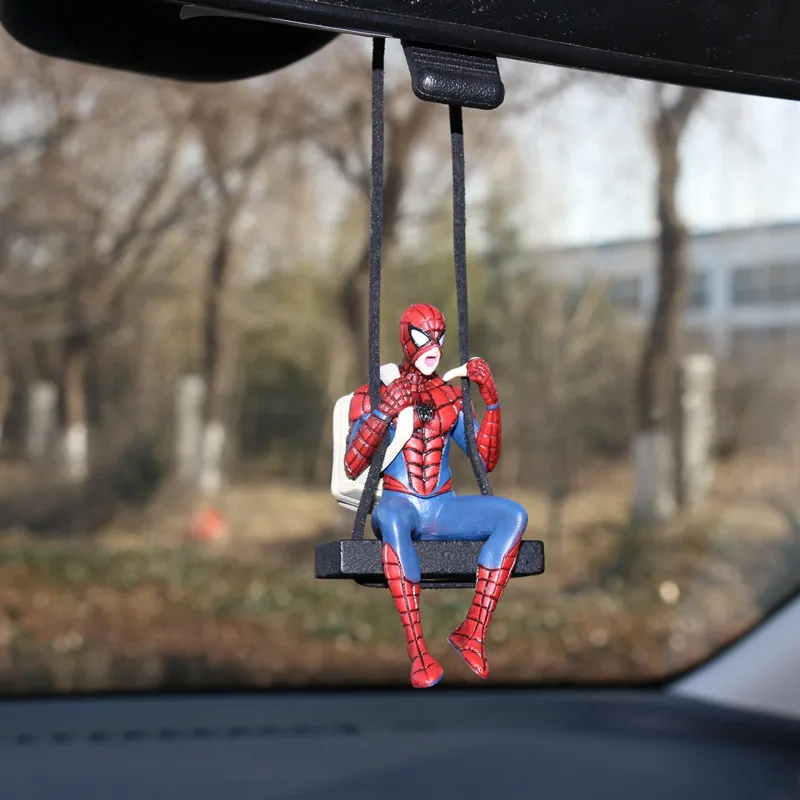 การ์ตูน Spider-Man รถกระจกมองหลังแขวนตกแต่ง Hero Deadpool Action Figure รถแขวนตกแต่ง