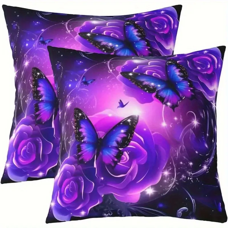 

Bohemian Butterfly & Flower Print Pillowcase Zippered Double-Sided Design for Home & Car Decor (Pillow Insert Not Included)