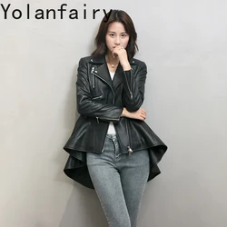 Real Leather Jacket Women Genuine Sheepskin Jackets Woman 2024 Korean Fashion Leather Coat Long Back Hem Jaqueta Couro Feminina