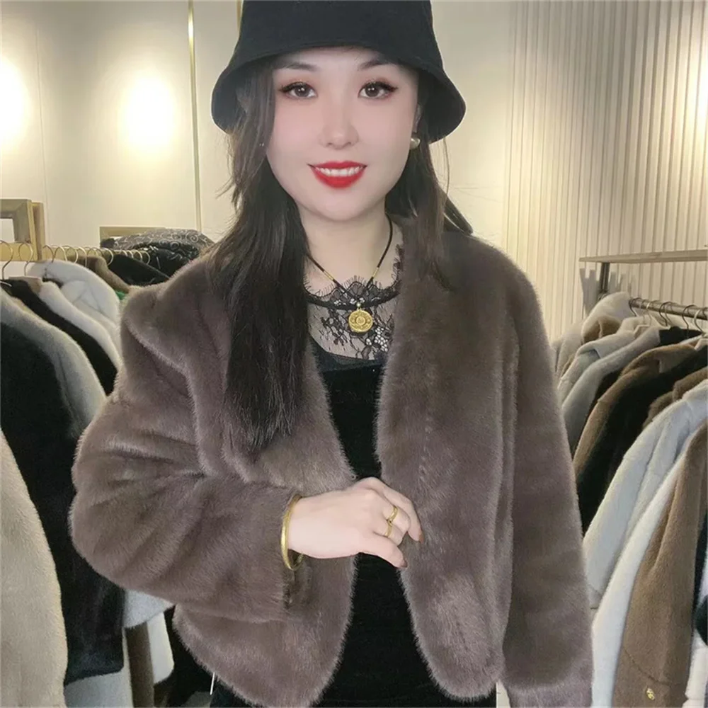 Haining bont en leer korte jas uit één stuk dames kleine geur verdikt