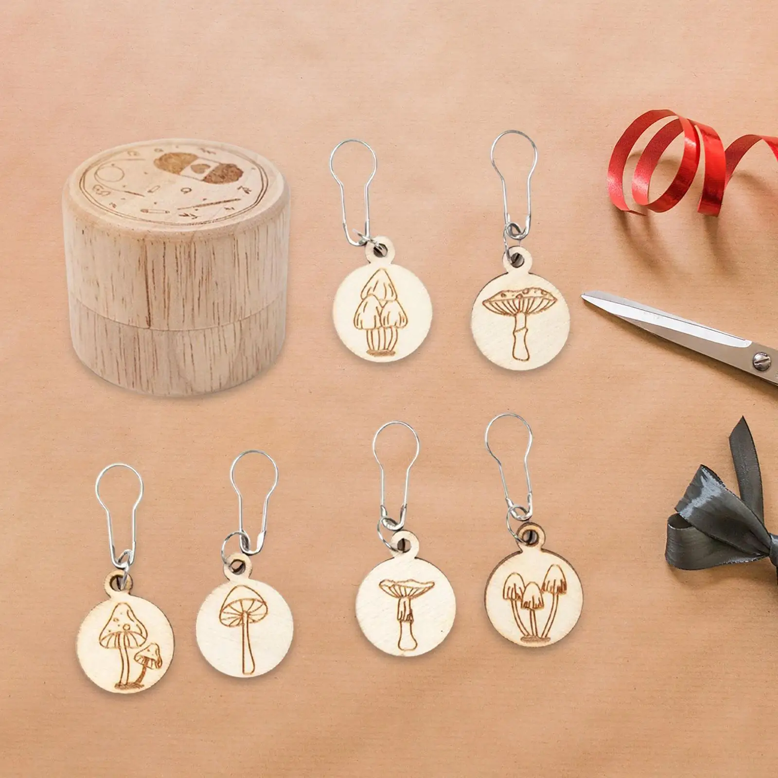 6 piezas de marcador de puntadas de ganchillo de madera, anillos marcadores de puntadas de pestillo de ganchillo redondo