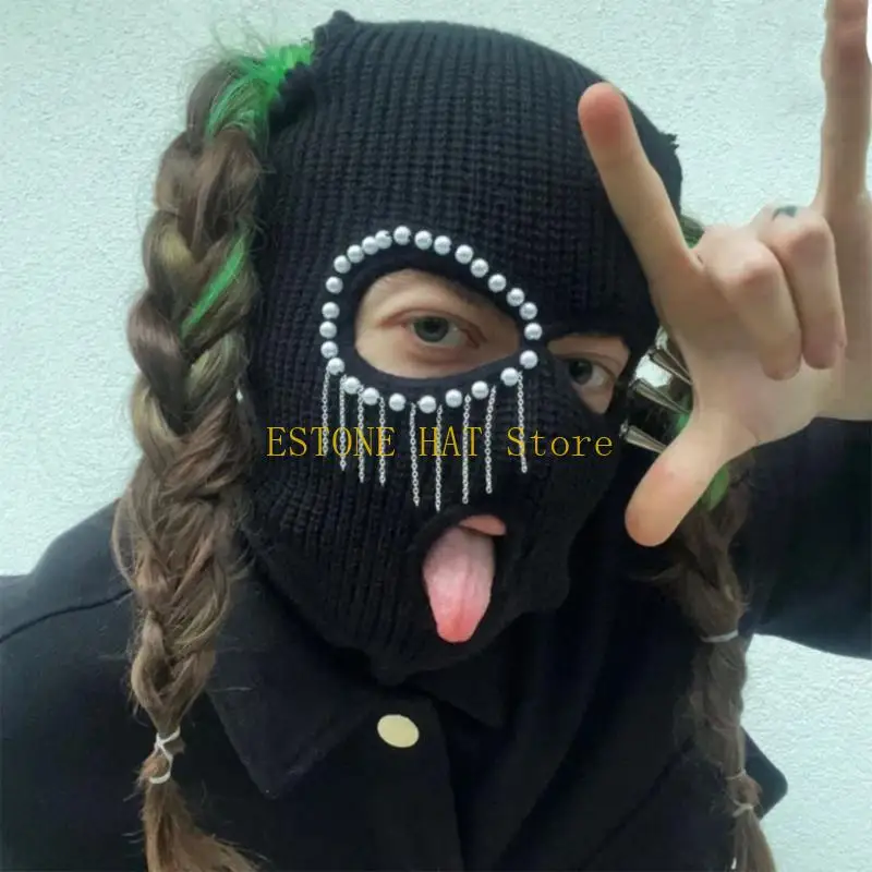 49MF Scary Balaclava Hooded Balaclava Distressed Funny Balaclava Face Mask Halloween Balaclava Party Hat Knitted Hat