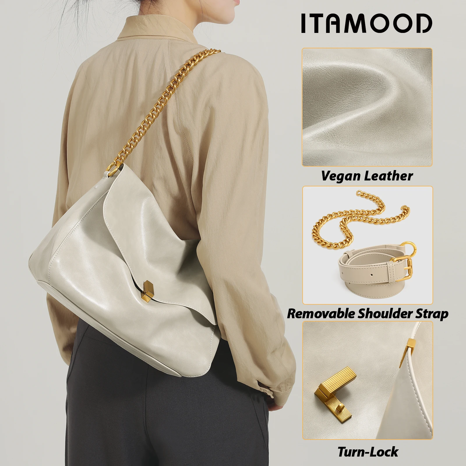 

ITAMOOD Women Shoulder Bag 2024 New PU Leather Large Capacity Chain Tote Bag Niche Commuting Soft Armpit Crossbody Bag Female