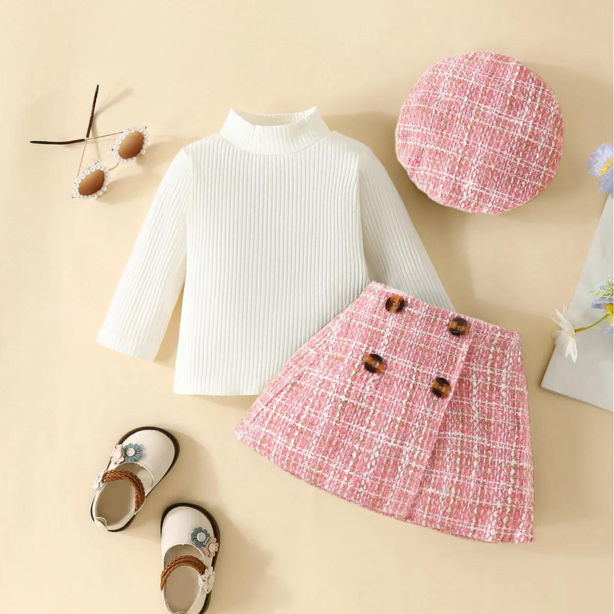 Baby Girl Clothes Spring Autumn Long Sleeve Sweater & Skirt & Beret Set Princess Costume Children 1st Birthday Party Clothing
