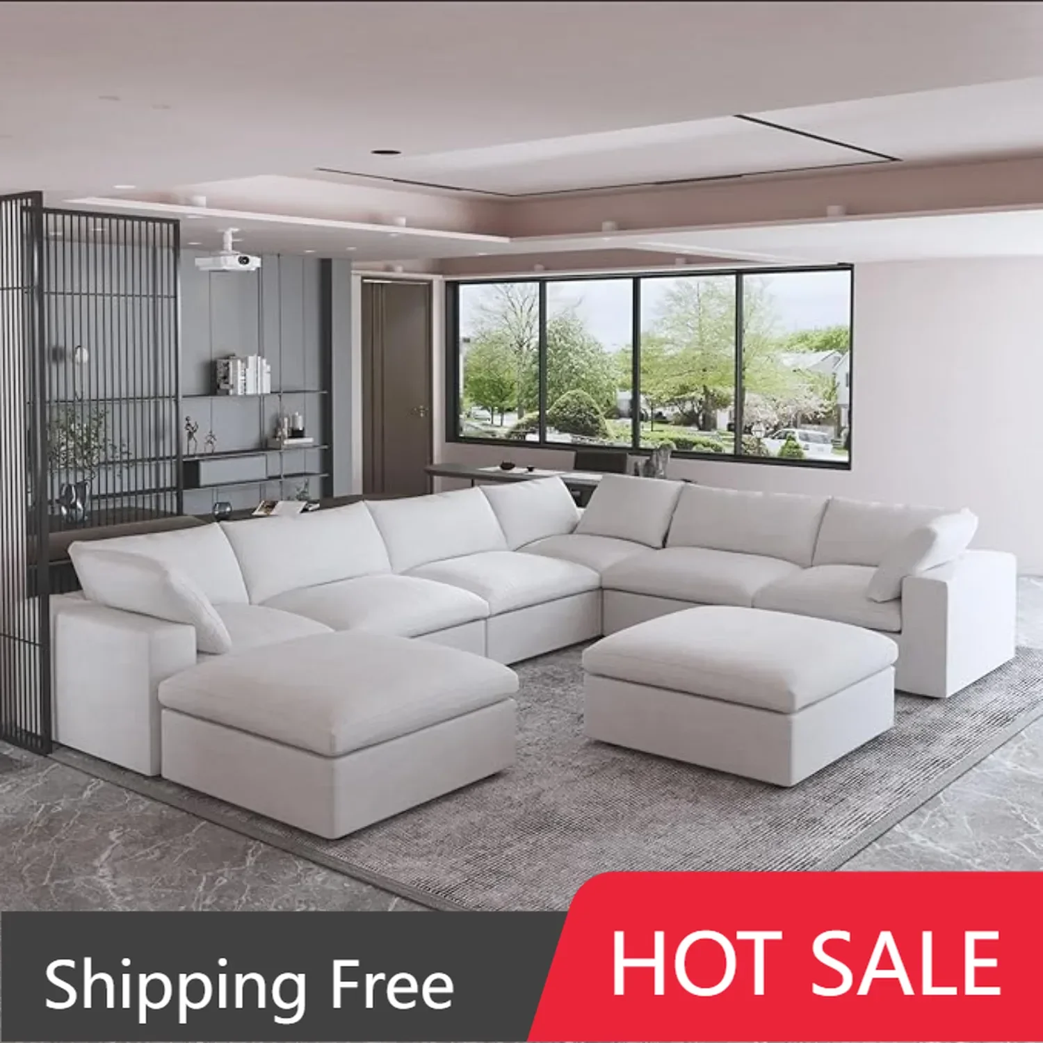 Cloud Couch, Oversized Modular Sectional Sofa,Down Filled Comfort 8 Seater Sofa Couch,Minimalist Wide Deep Seat,White