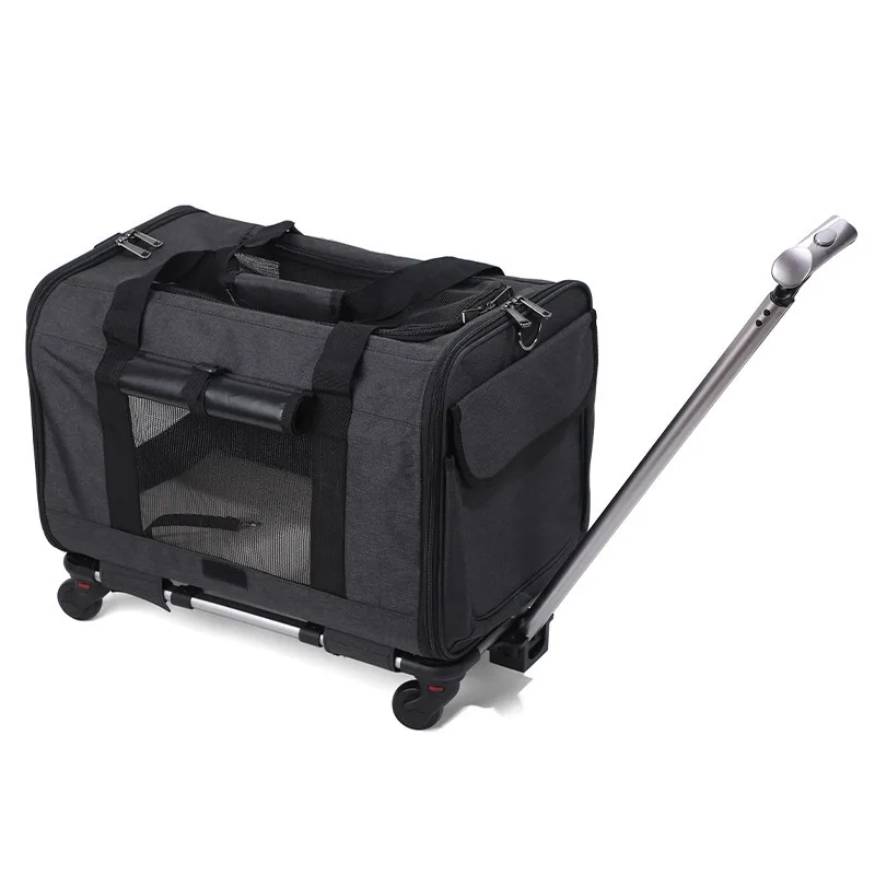 Cat Carrier, Large Rolling Cat Dog Carrier with Dual-use Pads, Telescopic Handle, Easy to fold large capacity cat carrier ﻿