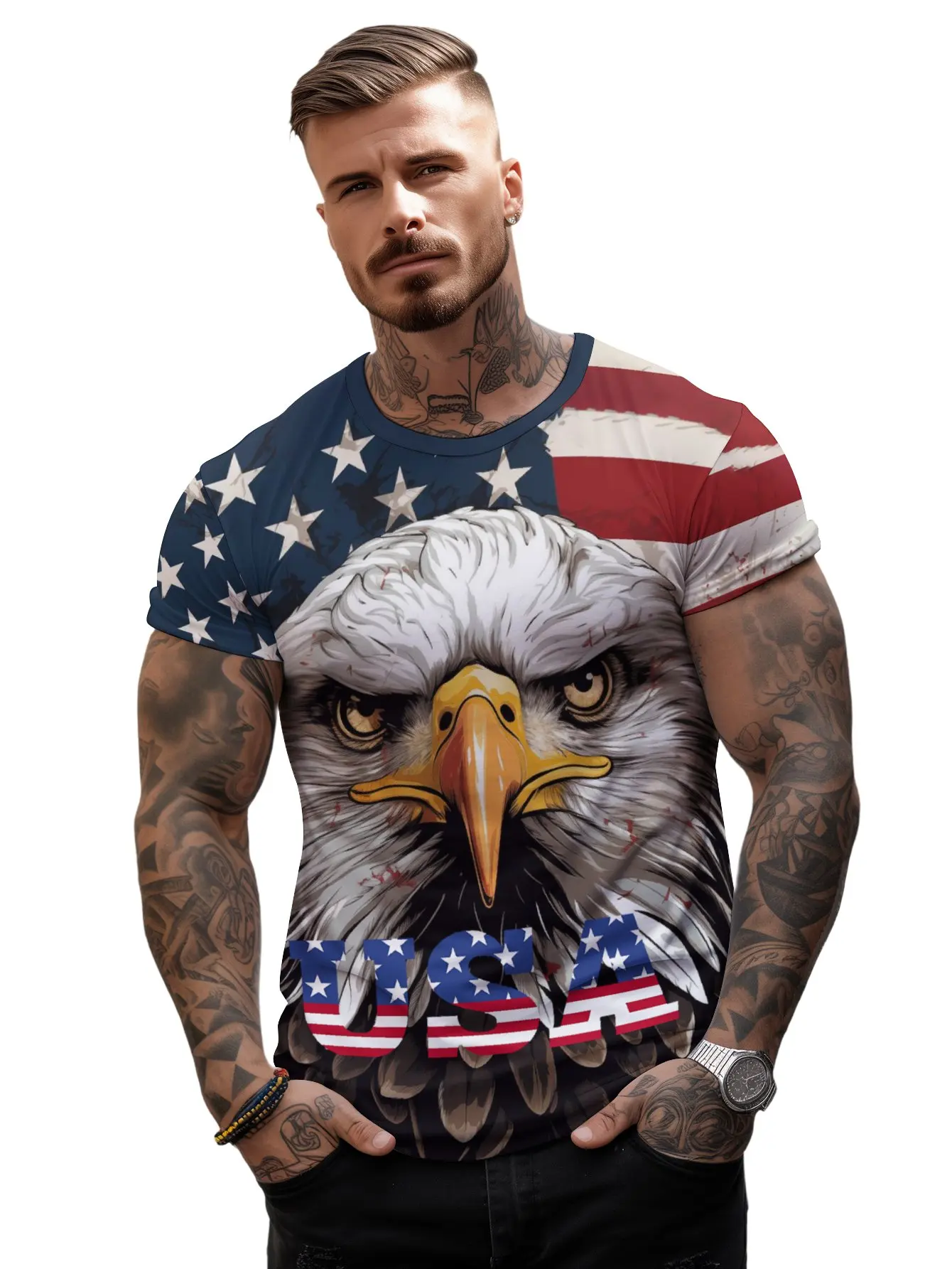 

2024 new in tops & tees 3D printed Independence Day men's short sleeve T-shirt mens clothing graphic t shirts