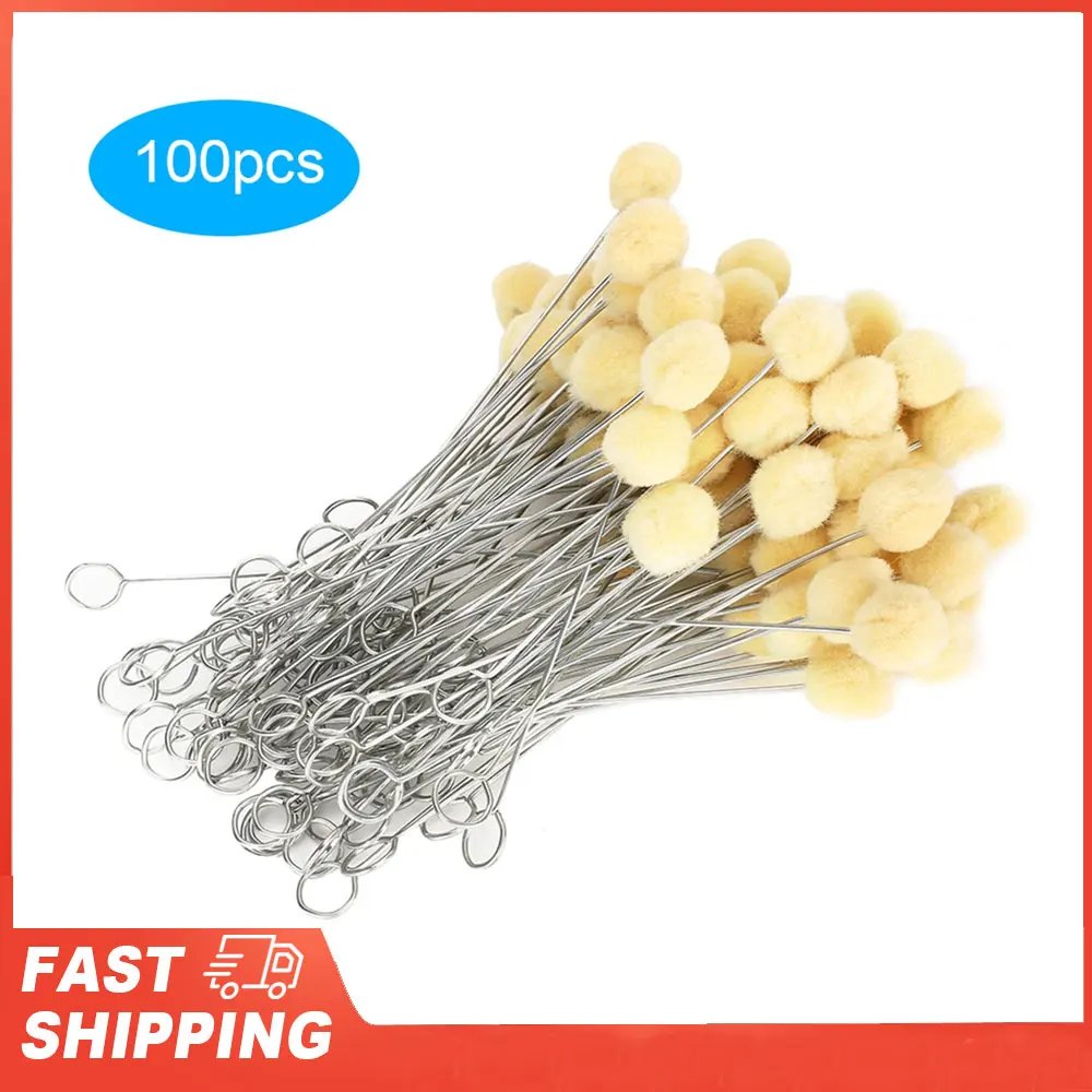 100Pcs Leather Wool Daubers Oily Dye Ball Brush Metal Handle DIY HandMade Craft Tool