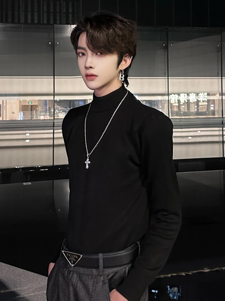 

Bla High Collar Knitted Sweater Men's Autumn Faionable Vintage Loose Fit Long Sve Base Layer irt for Suit